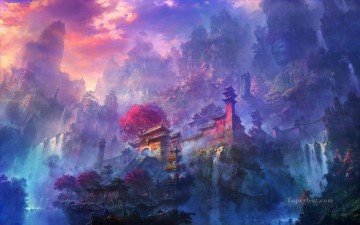  mundo Pintura - mundo fantástico templo chino